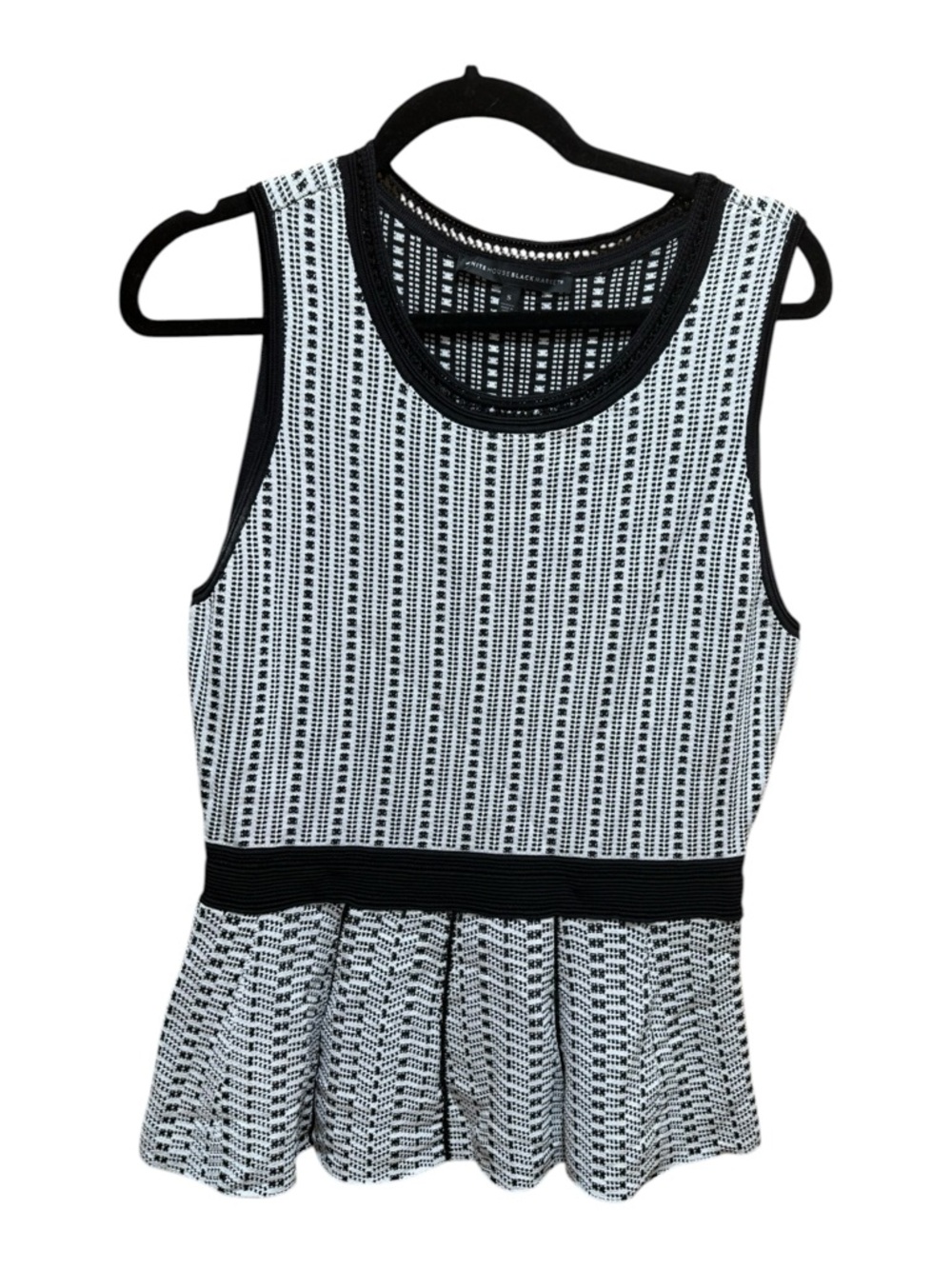 White House Black Market Black White Textured Knit Peplum Top Size Small